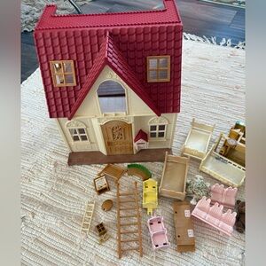 Calico Critters Red Roof Cozy Cottage + Accessories